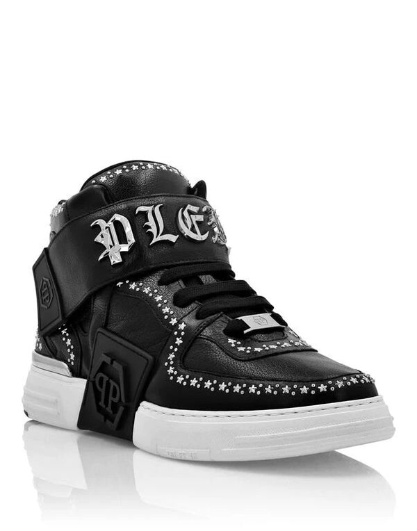 PHILIPP PLEIN Nappa Leather Mid-Top Sneakers Gothic Plein