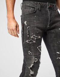 Philipp Plein｜Denim Rock Star Trousers Strass 男款牛仔褲
