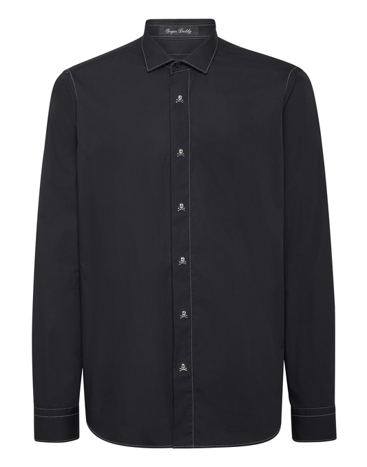 Contrast Stitching Shirt Sugar Daddy Cut Long-Sleeve