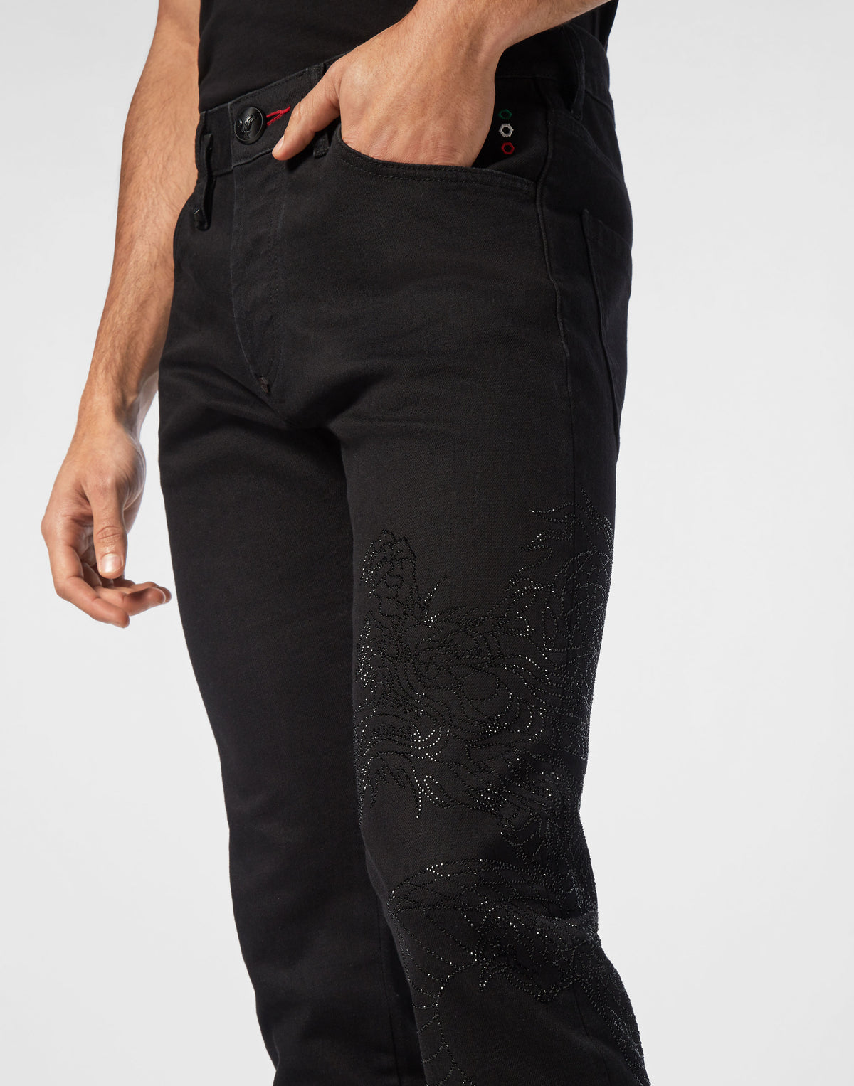 Philipp Plein｜Denim Trousers Super Straight Cut Dragon Strass 男款牛仔褲