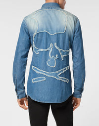 Philipp Plein｜Denim Shirt Long-Sleeve Skull&Bones 男款丹寧襯衫