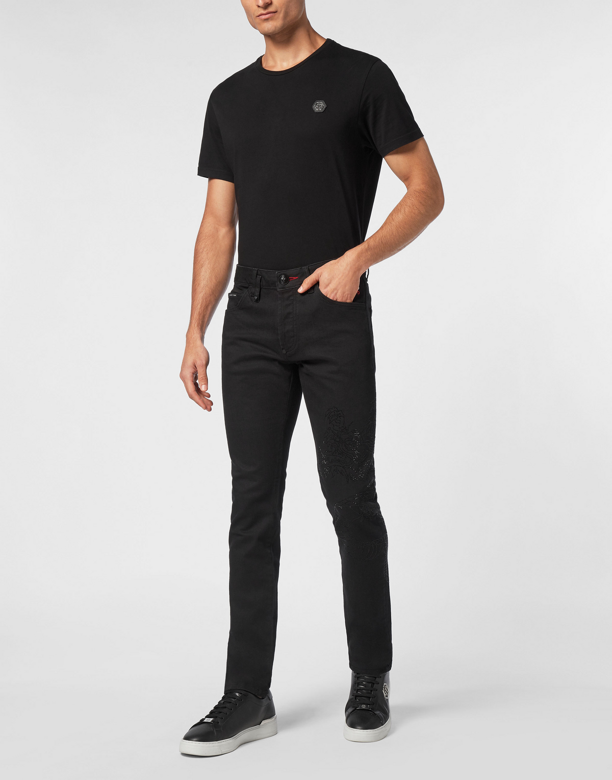 Philipp Plein｜Denim Trousers Super Straight Cut Dragon Strass 男款牛仔褲