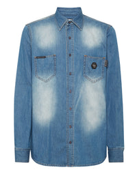 PHILIPP PLEIN Denim Shirt Long-Sleeve Skull&Bones