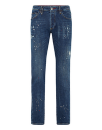 PHILIPP PLEIN Denim Super Straight Cut Trousers Skull&Bones