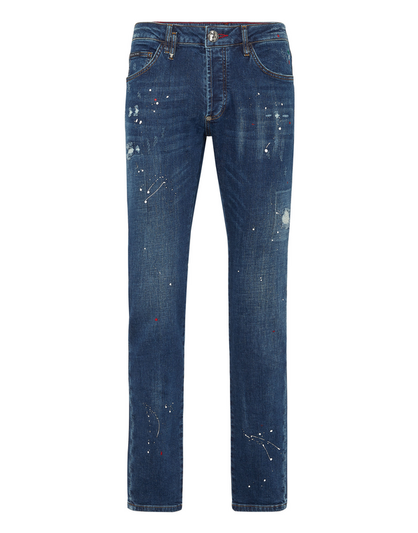 PHILIPP PLEIN Denim Super Straight Cut Trousers Skull&Bones