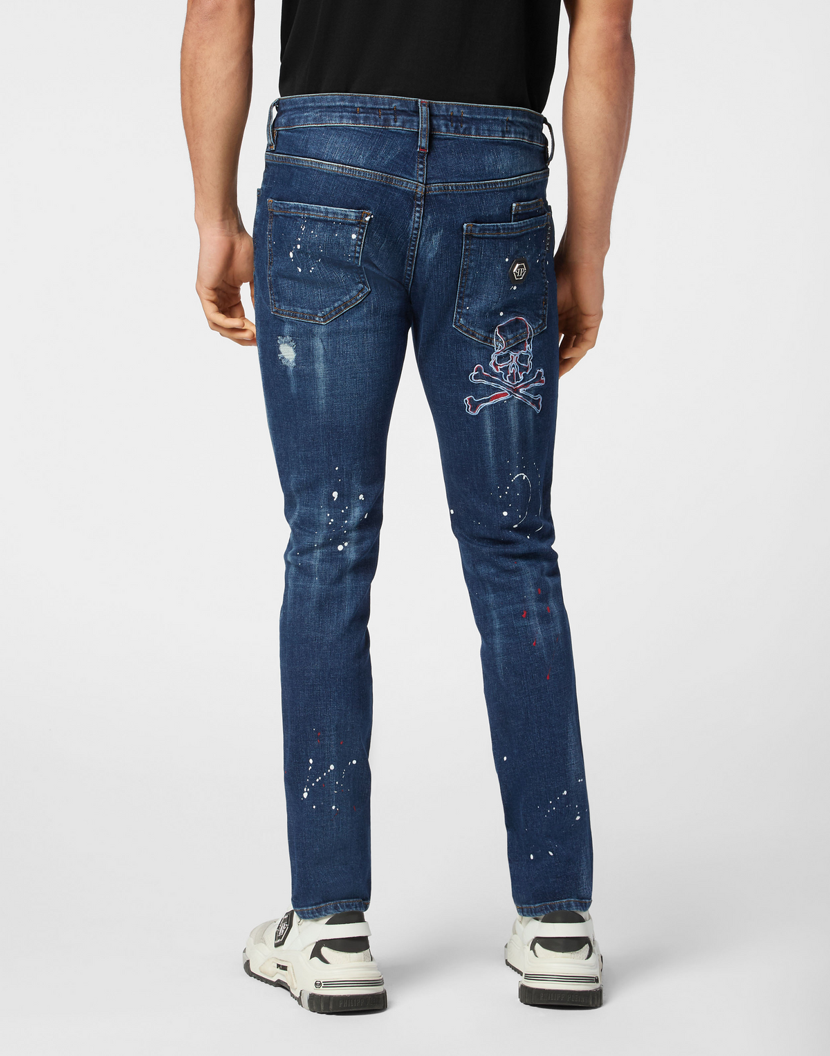 Philipp Plein｜Denim Super Straight Cut Trousers Skull&Bones 男款牛仔褲