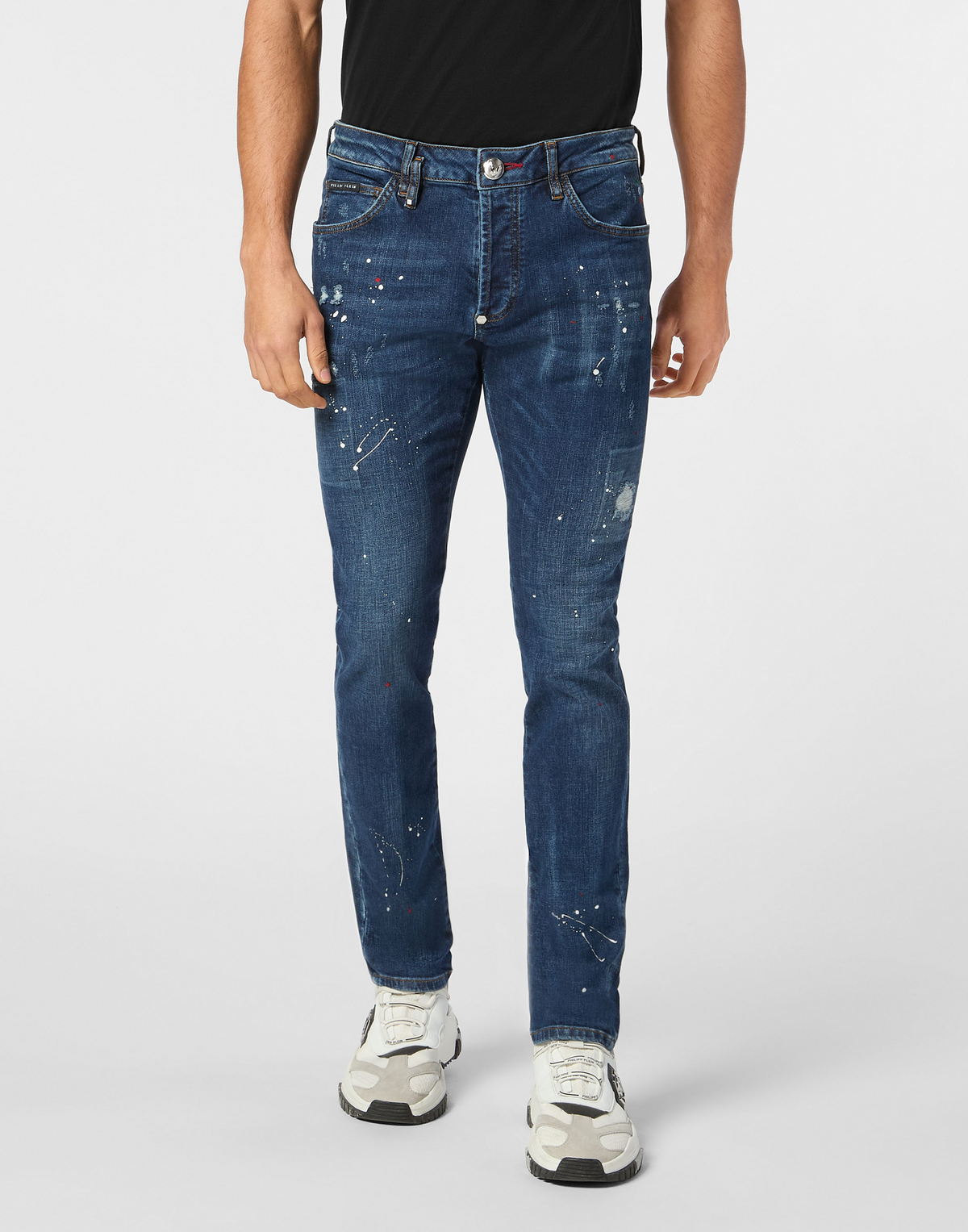 Philipp Plein｜Denim Super Straight Cut Trousers Skull&Bones 男款牛仔褲