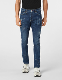 Philipp Plein｜Denim Super Straight Cut Trousers Skull&Bones 男款牛仔褲