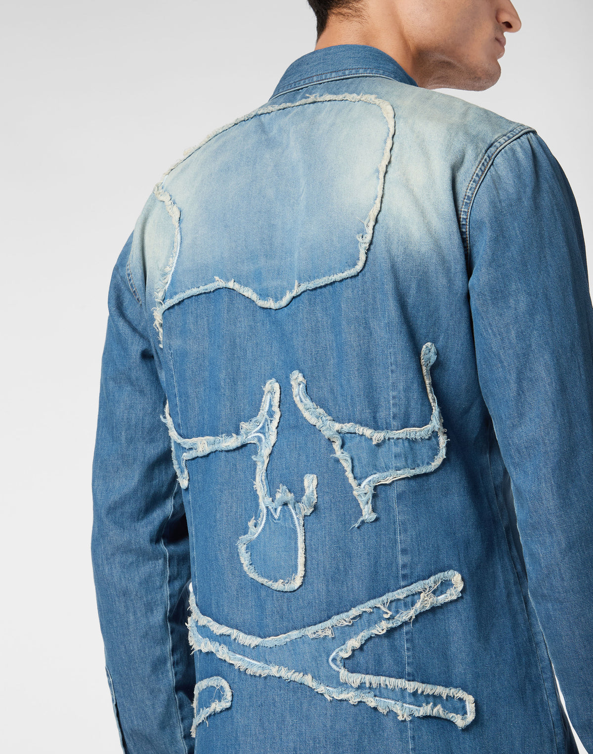 Philipp Plein｜Denim Shirt Long-Sleeve Skull&Bones 男款丹寧襯衫