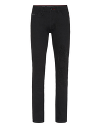 PHILIPP PLEIN Denim Trousers Super Straight Cut Dragon Strass