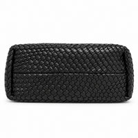 黑色霧面 Vegan Leather 編織托特包底部，平底編織結構