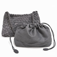 高級灰 Faux Suede 編織肩背包與束口內袋