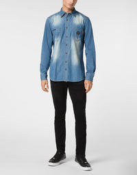 Philipp Plein｜Denim Shirt Long-Sleeve Skull&Bones 男款丹寧襯衫