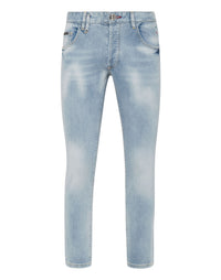 PHILIPP PLEIN Embroidered Denim Trousers Skinny Fit Skull Ice Cube