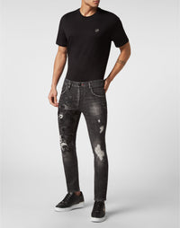 Philipp Plein｜Denim Trousers Skinny Fit Skull&Bones Full Metal 男款牛仔褲