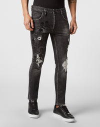 Philipp Plein｜Denim Trousers Skinny Fit Skull&Bones Full Metal 男款牛仔褲
