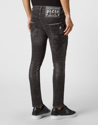 Philipp Plein｜Denim Trousers Skinny Fit Skull&Bones Full Metal 男款牛仔褲