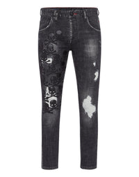 PHILIPP PLEIN Denim Trousers Skinny Fit Skull&Bones Full Metal