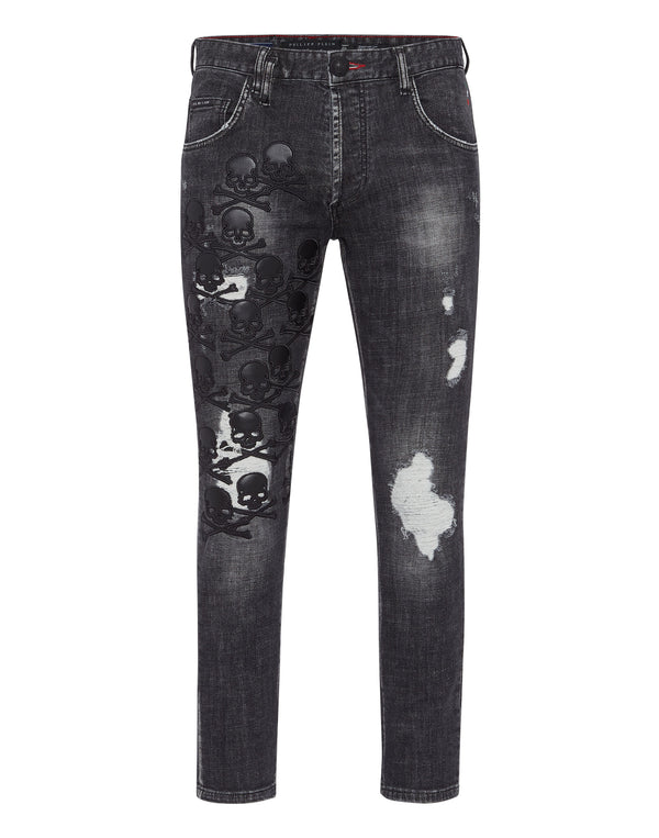 PHILIPP PLEIN Denim Trousers Skinny Fit Skull&Bones Full Metal