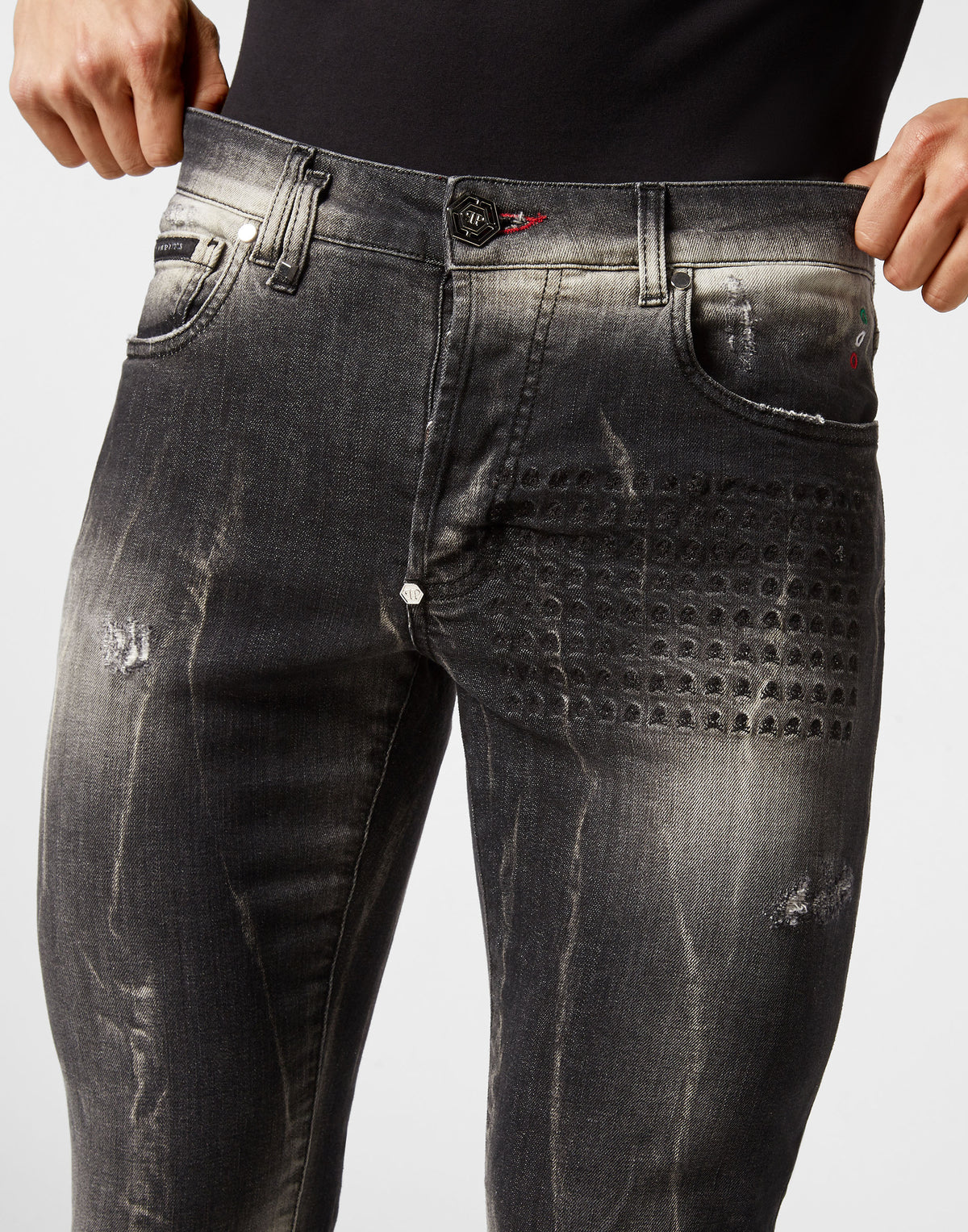 Philipp Plein｜Denim Trousers Super Straight Cut Fit Skull&Bones Amangiri Grey 男款牛仔褲