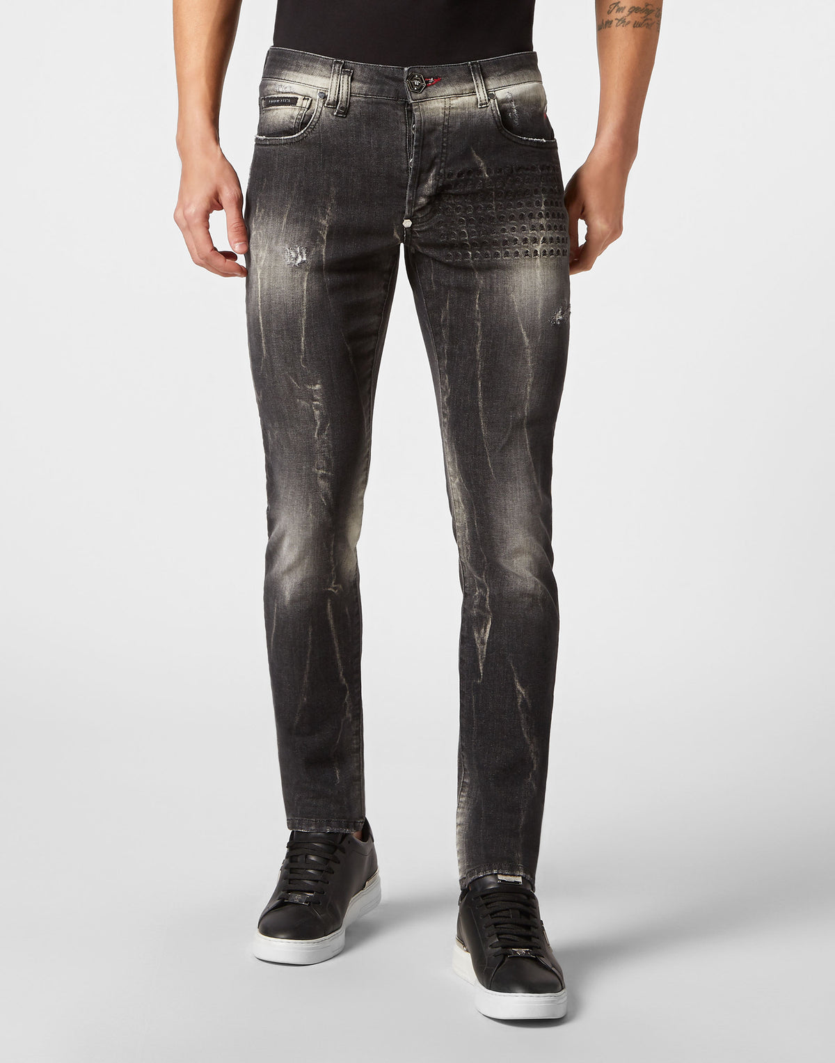 Philipp Plein｜Denim Trousers Super Straight Cut Fit Skull&Bones Amangiri Grey 男款牛仔褲
