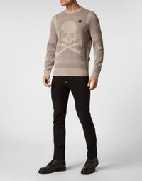 Philipp Plein｜Wool/Silk Pullover Round Neck LS Skull&Bones brown / beige 男款針織衫