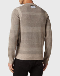 Philipp Plein｜Wool/Silk Pullover Round Neck LS Skull&Bones brown / beige 男款針織衫