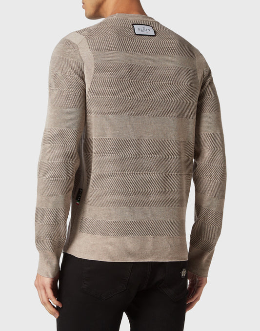 Wool/Silk Pullover Round Neck LS Skull&Bones brown / beige