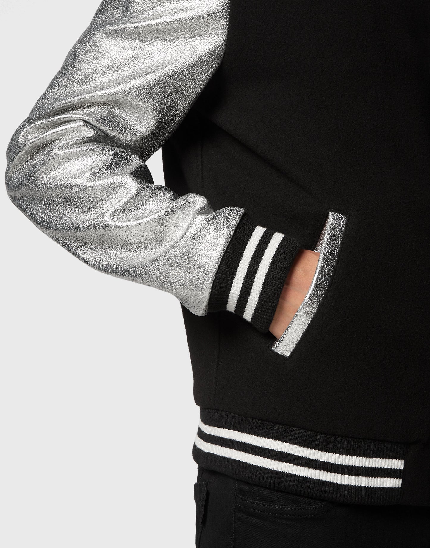 Wool and Leather Bomber black