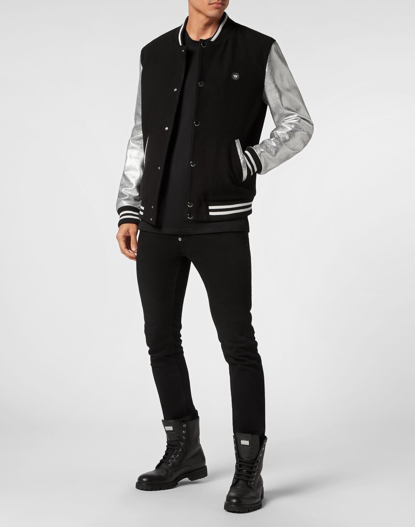 Wool and Leather Bomber black