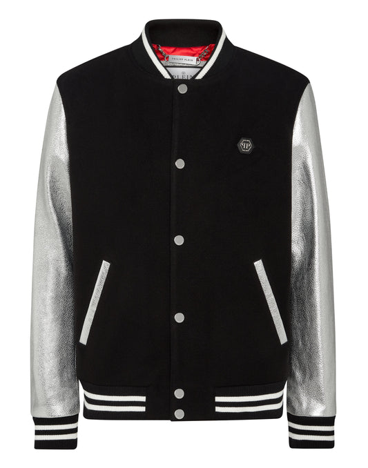 Wool and Leather Bomber black