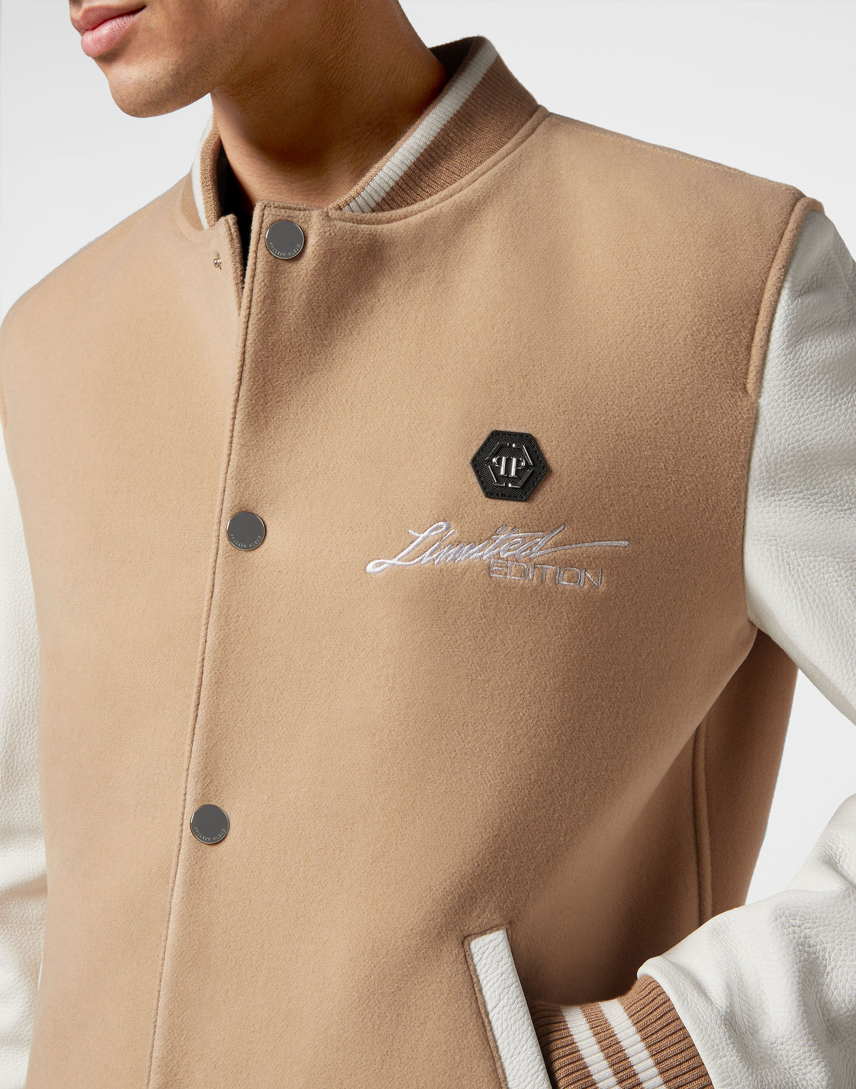 Wool and Leather Bomber Skull&amp;Bones beige / white