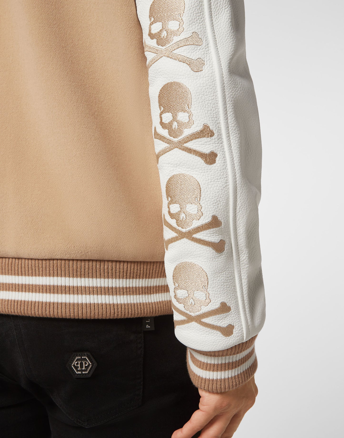Wool and Leather Bomber Skull&Bones beige / white