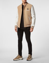 Wool and Leather Bomber Skull&amp;Bones beige / white