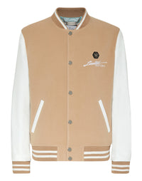 PHILIPP PLEIN Wool and Leather Bomber Skull&Bones beige / white