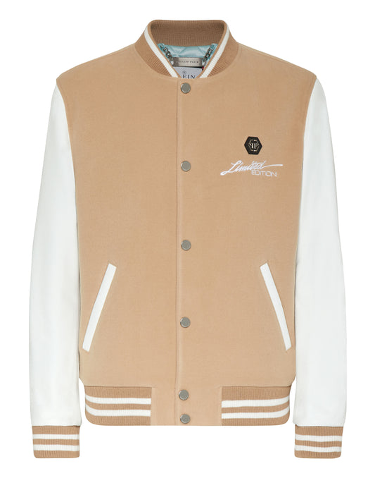 Wool and Leather Bomber Skull&Bones beige / white