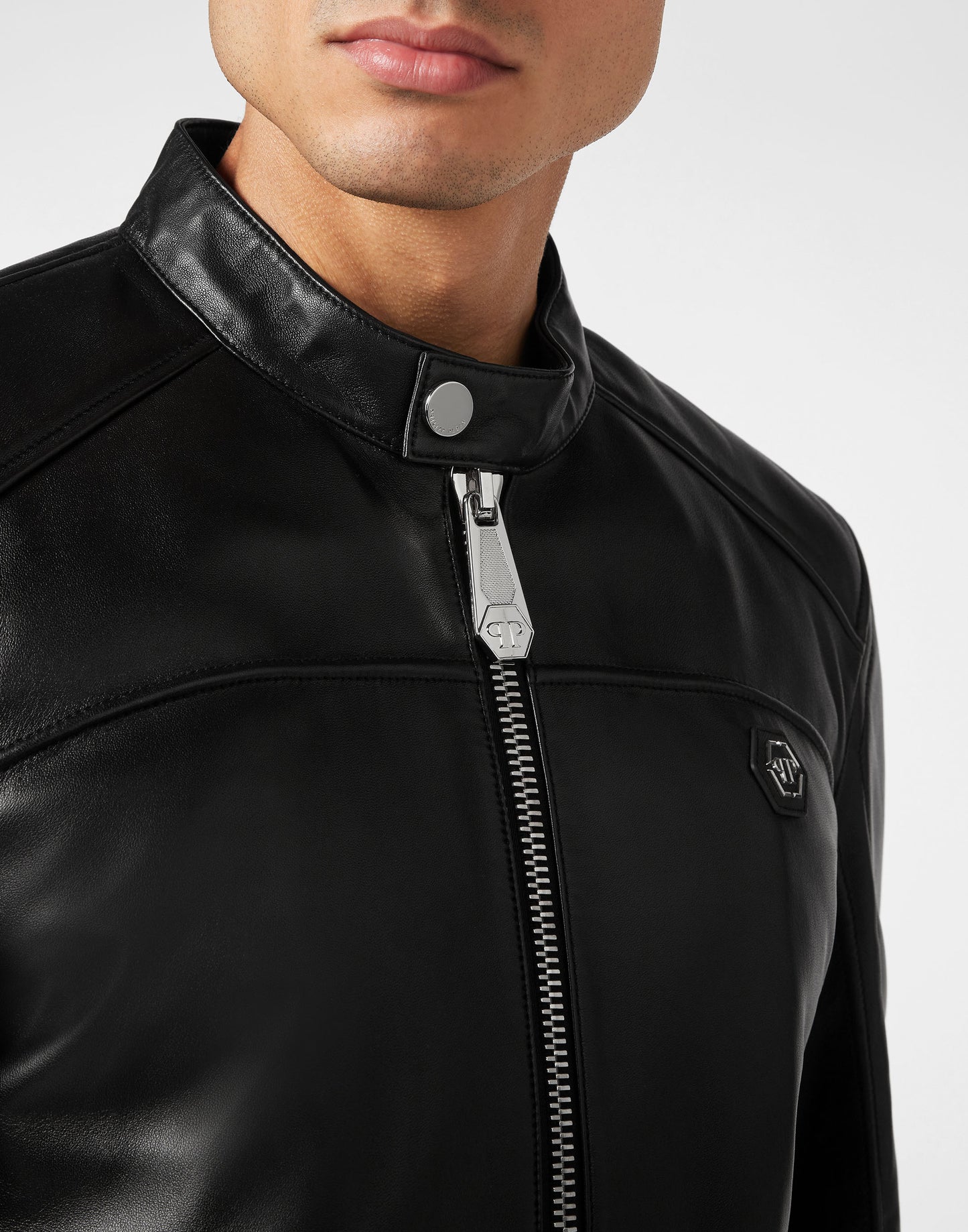 Padded Leather Biker Jacket black