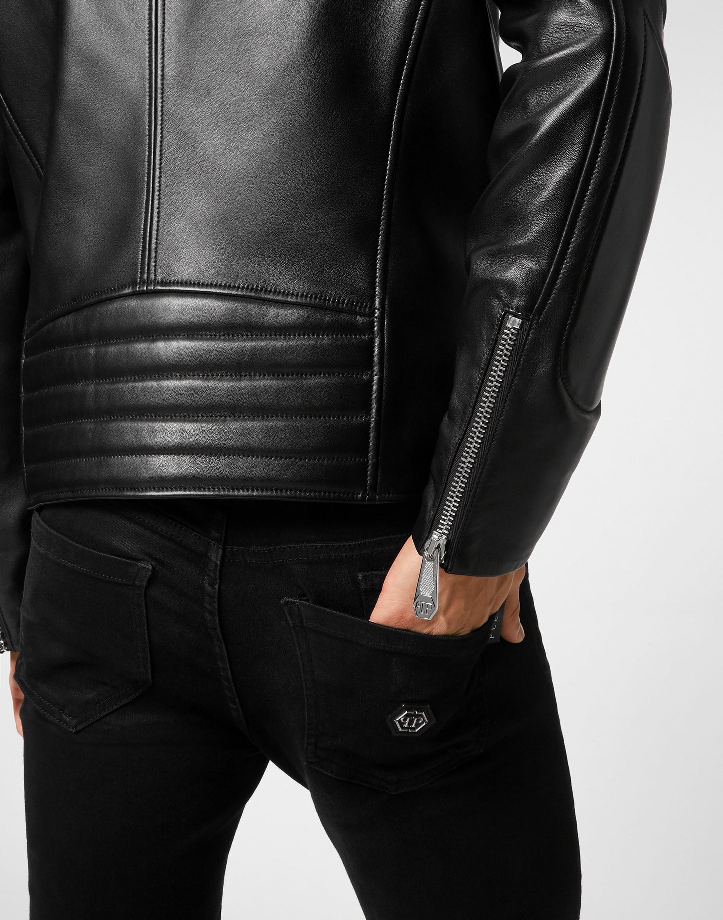 Padded Leather Biker Jacket black
