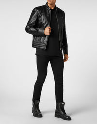 Philipp Plein｜Padded Leather Biker Jacket black 男款騎士外套