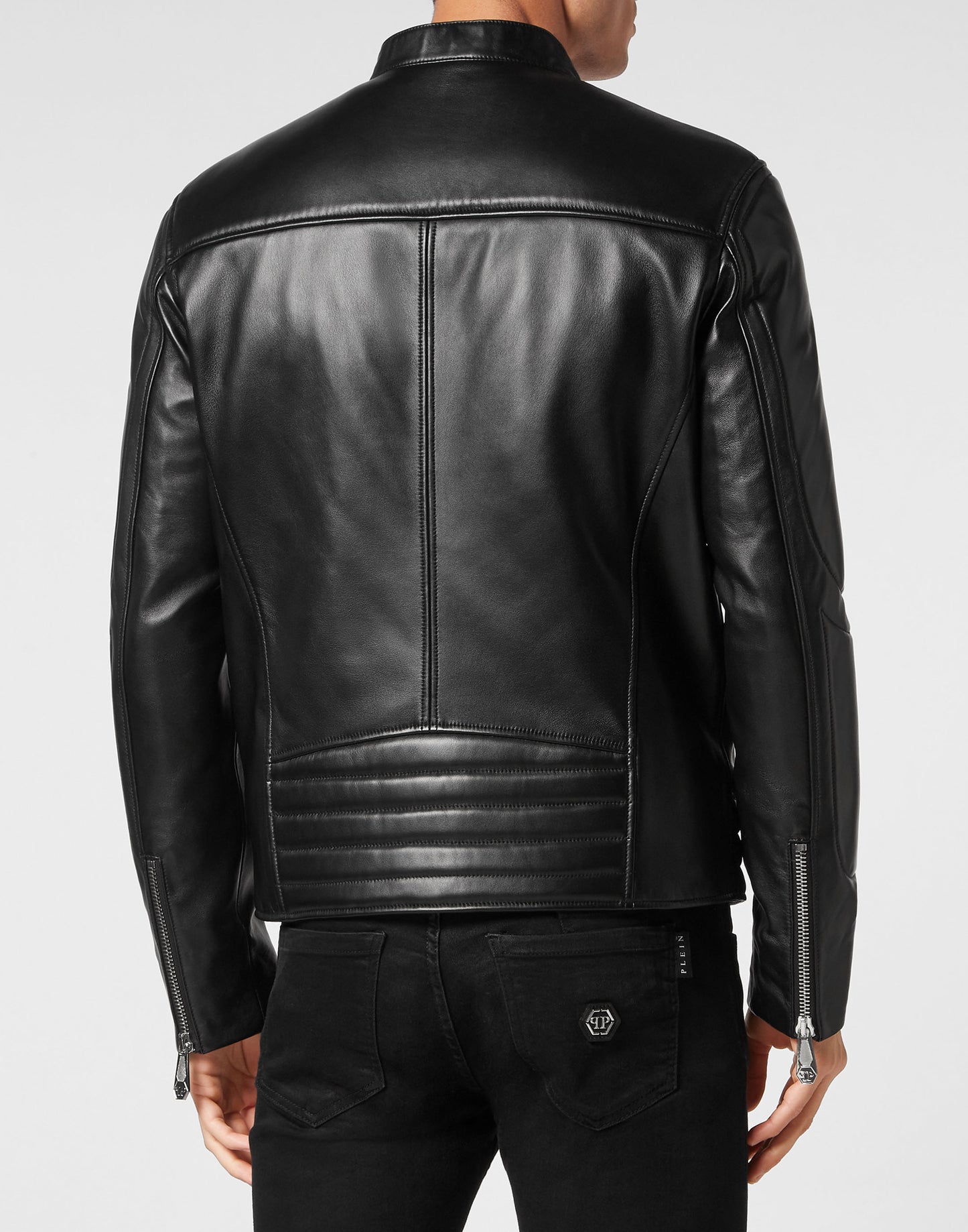 Padded Leather Biker Jacket black