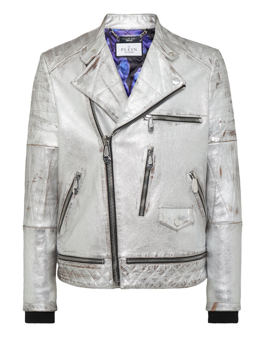 Leather Biker Flowers Silver