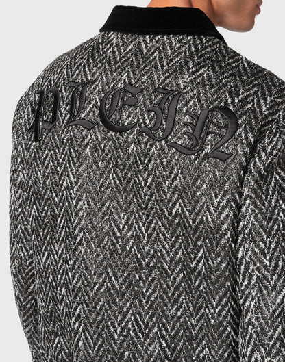 Chevron Collared Bomber Gothic Plein black