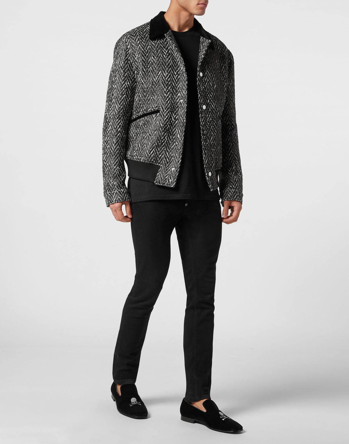 Philipp Plein｜Chevron Collared Bomber Gothic Plein black 男款夾克