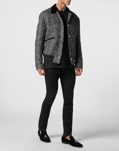 Chevron Collared Bomber Gothic Plein black