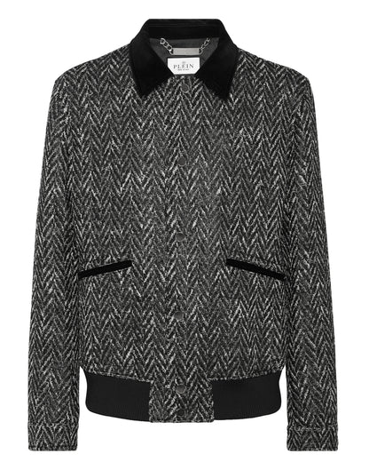 Chevron Collared Bomber Gothic Plein black