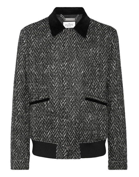 Chevron Collared Bomber Gothic Plein black