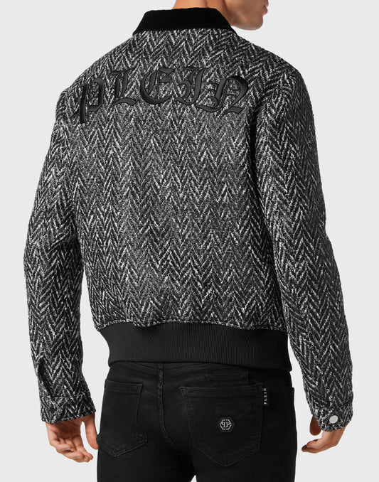 Chevron Collared Bomber Gothic Plein black