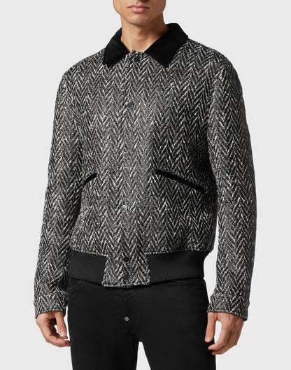 Chevron Collared Bomber Gothic Plein black