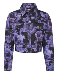PHILIPP PLEIN Cropped Denim Jacket Paisley Flowers black