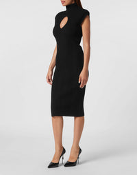 Philipp Plein｜Padded Shoulder Knit Midi Dress black 女款針織